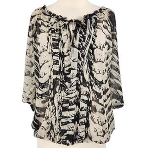 SALE Express Black and White Print Sheer Chiffon Bubble Hem Blouse